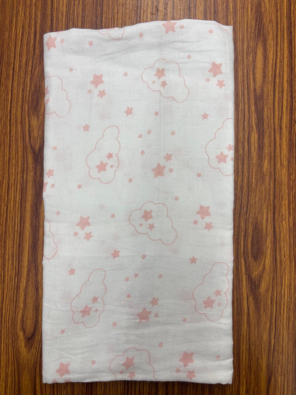 White Base Pink Clouds Muslin Towel