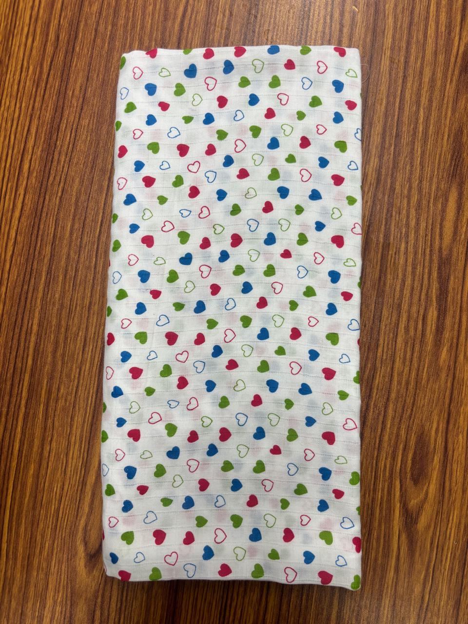 White Base Colours Hearts Muslin Towel