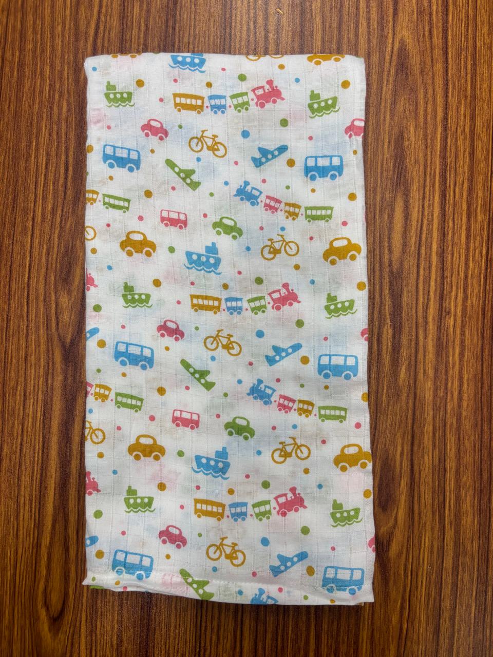 White Base Transport Print Muslin Towel