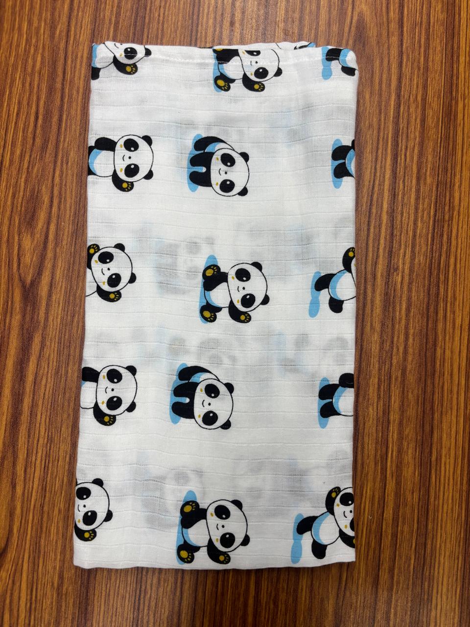 White Base Panda Print Muslin Towel