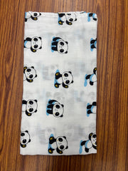 White Base Panda Print Muslin Towel