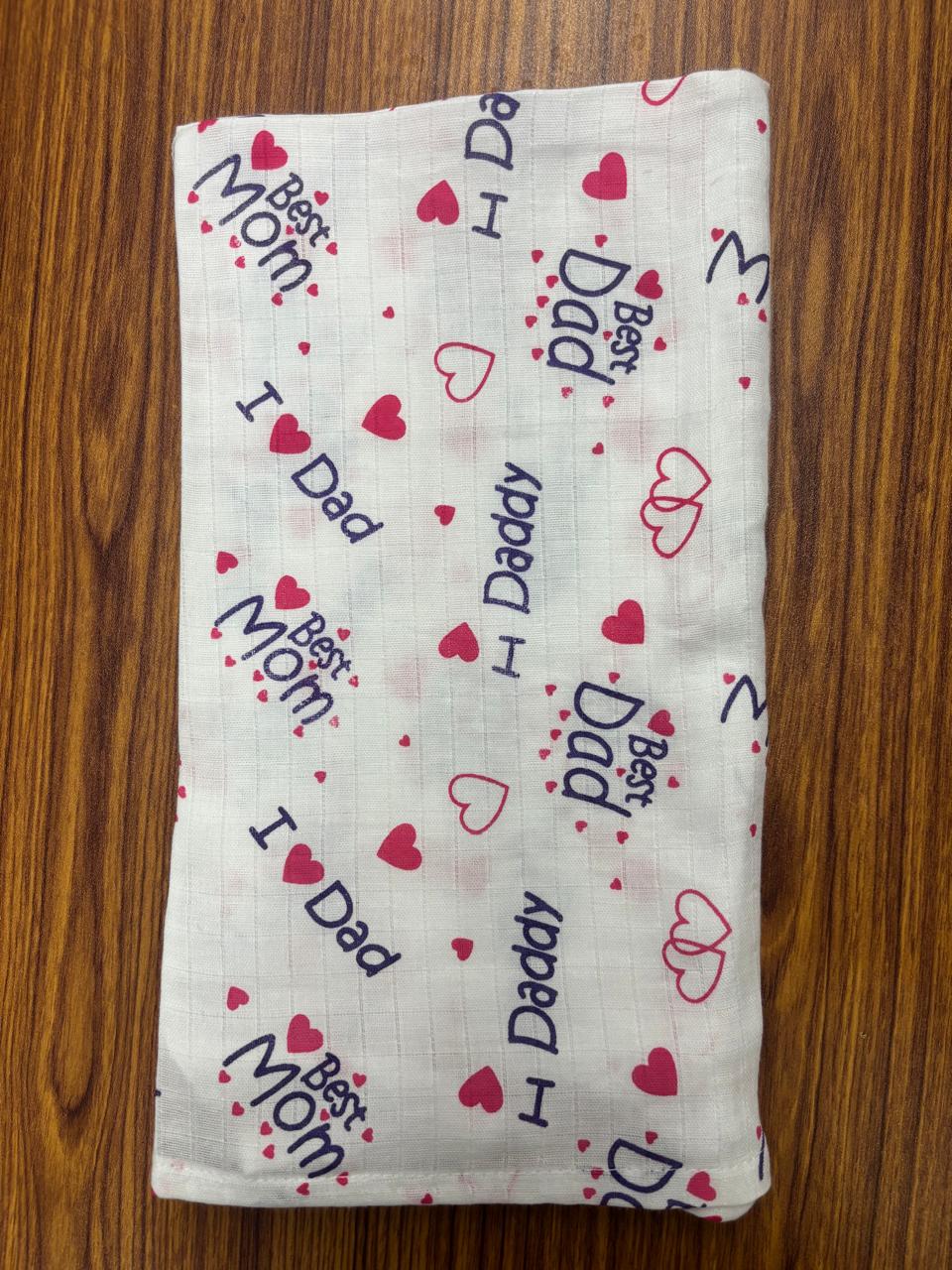 White Base Mom Dad Muslin Towel