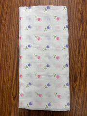 White Base Floral Print Muslin Towel