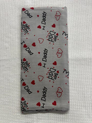 Gray Base Mom Dad Print Muslin Towel