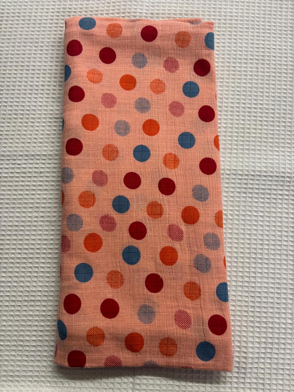Orange Base Polka Dots Prints Muslin Towel