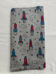 Grey Base Rocket Print Muslin Towel