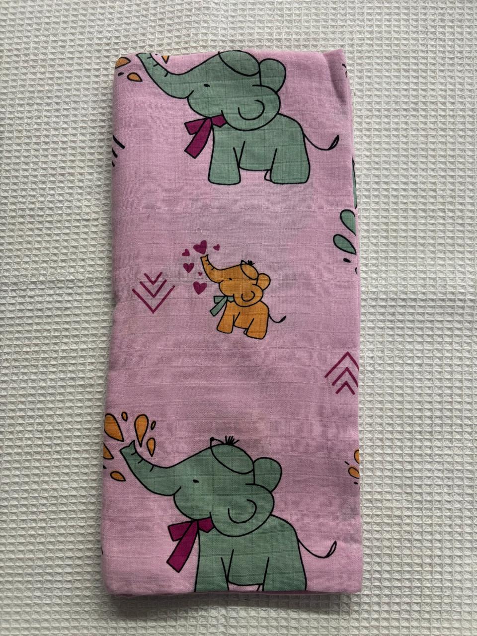 Pink Base Elephant Print Muslin Towel