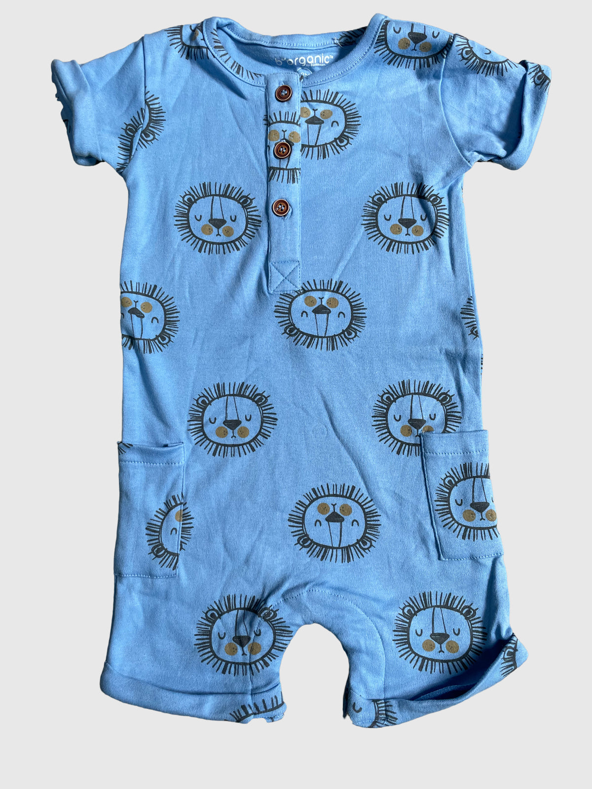 Baby Half Jumpsuit - Lion Face on Light Blue